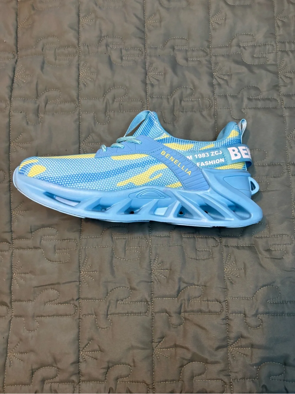 Men Benellia Light Blue Athletic Sneakers with Yellow Accents